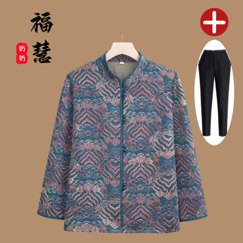 老人老太中国风奶奶装中老年妈妈装春秋老年人喜妈妈衬衫夏季红色