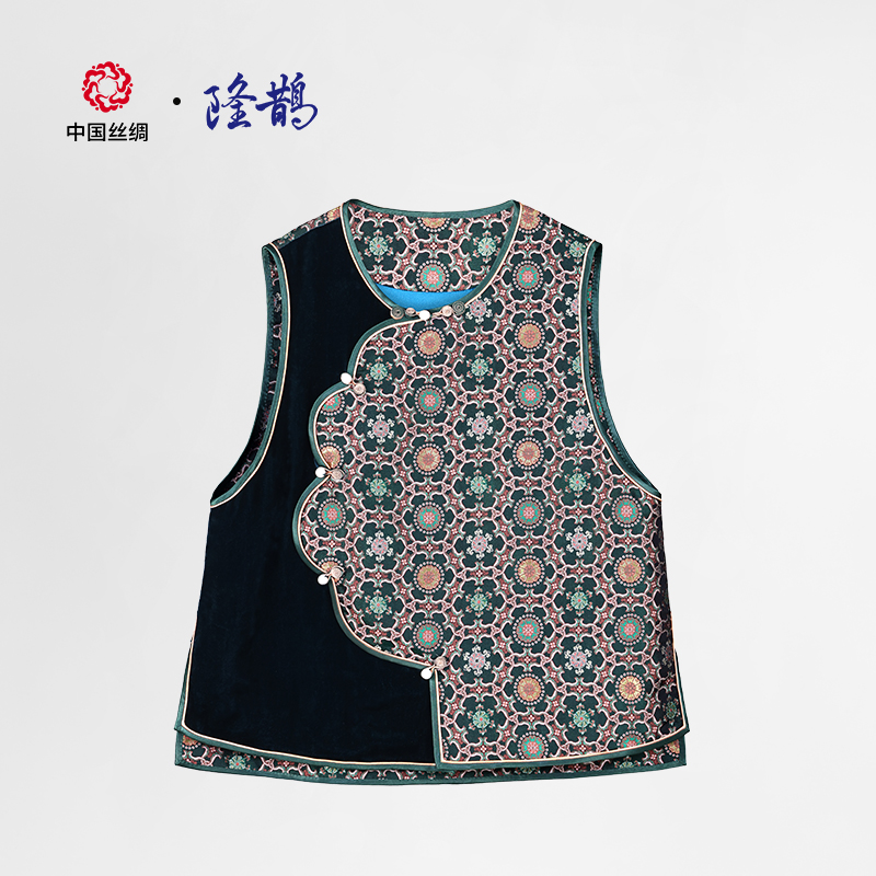 中国丝绸隆鹊『盘绦花锦』 宋锦花瓣襟马甲国风新中式轻奢百搭女装