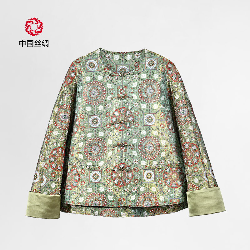 中国丝绸隆鹊『陆美英 莲花牡丹八达晕』宋锦对襟外套新中式上衣
