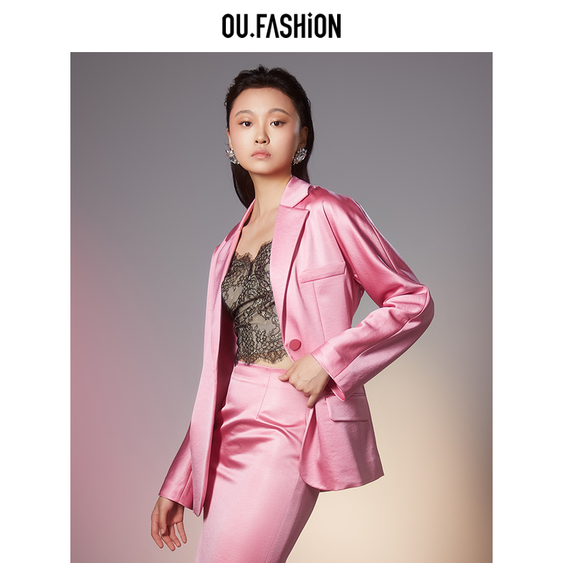 【彭彭echo】OU.FASHION/欧点醋纤顺滑休闲西装短外套1072330006