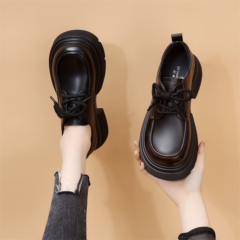 小皮鞋女英伦风2025年新款秋季洋气厚底中跟小个子增高乐福女鞋