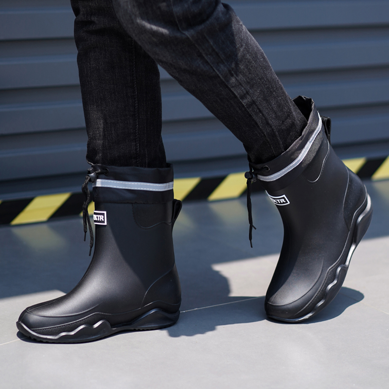 加棉短筒雨鞋男款防滑耐磨雨靴防水加绒保暖钓鱼水鞋厨房工作胶鞋