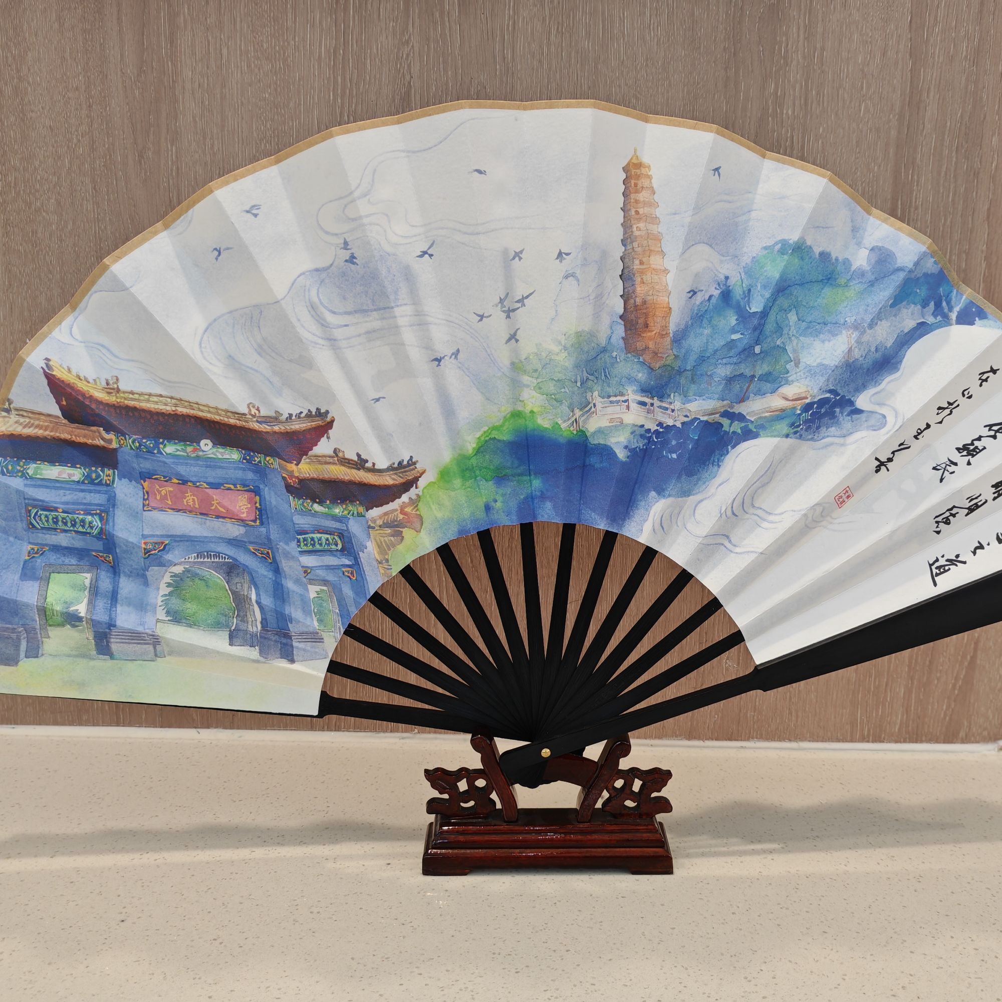 【河大文创】 重彩折扇   河南大学老校区南门+铁塔   河大直发
