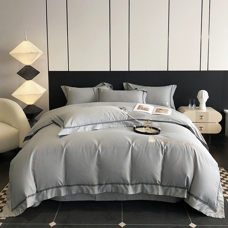 新款简约绣花60S轻奢贡缎长绒棉四件套-格丽