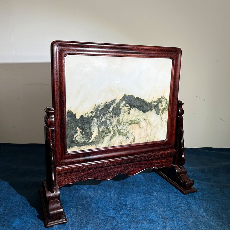 印度小叶紫檀插屏镶嵌云石台屏红木中式砚屏座屏桌面案上屏风摆件