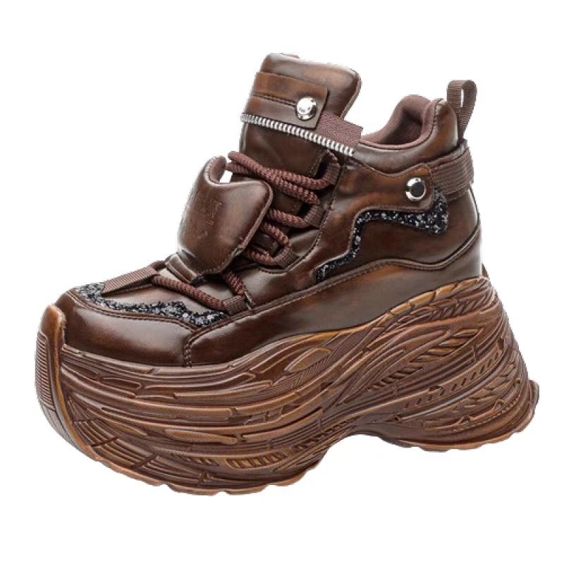 2024新款高帮厚底真皮老爹鞋百搭运动时尚休闲小个子内增高