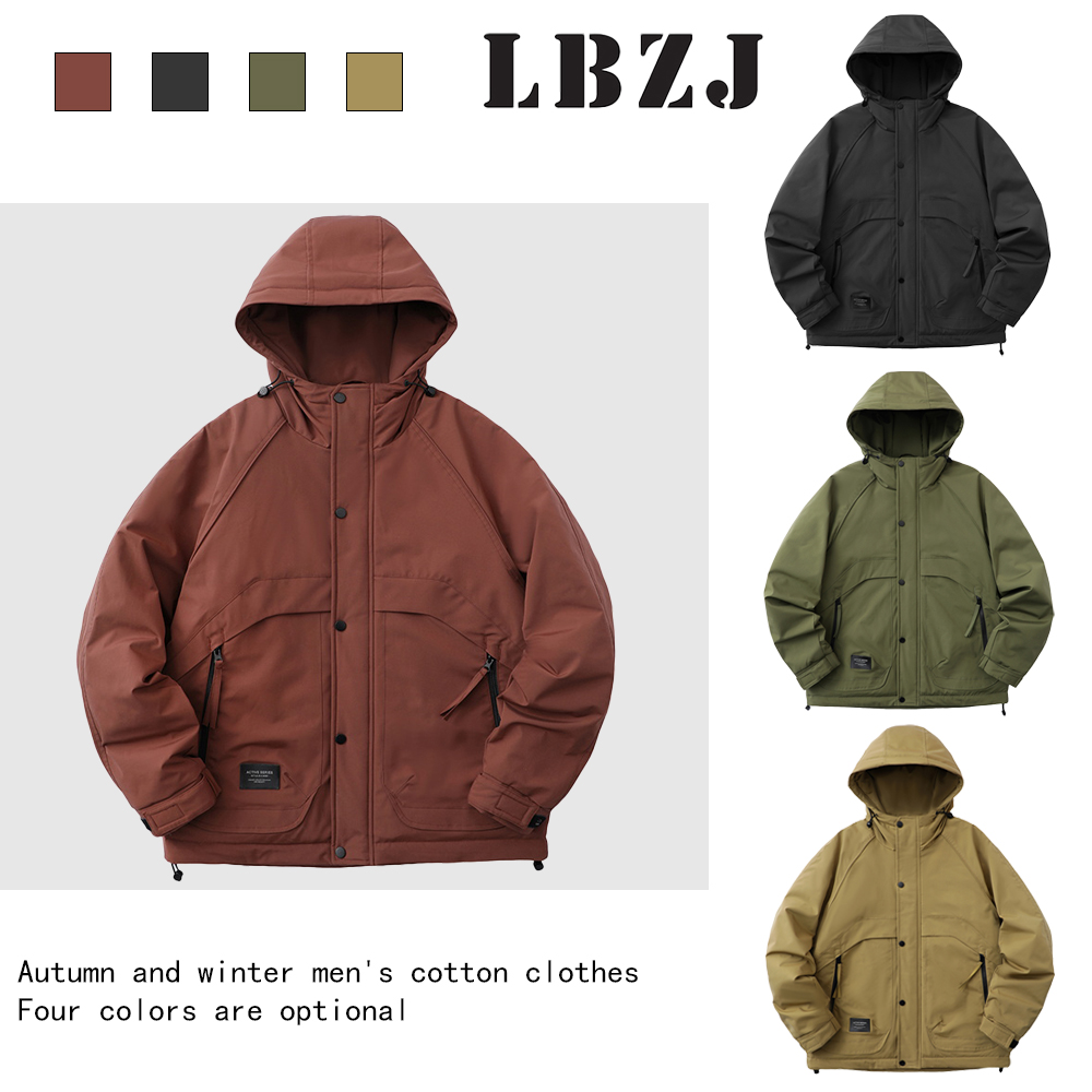 兰博之嘉•秋冬新款外套 加绒加厚工装连帽 棉服宽松休闲夹克棉衣
