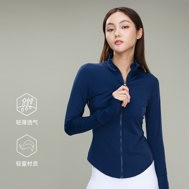 OULLA秋季款修身立领运动外套长袖瑜伽服户外薄款弹力紧身服3378