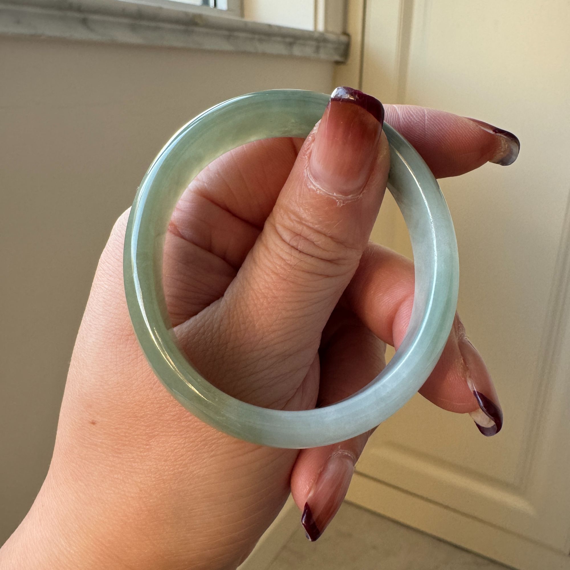 53圈口贵妃镯糯冰油青半山水缅甸天然翡翠A货手镯