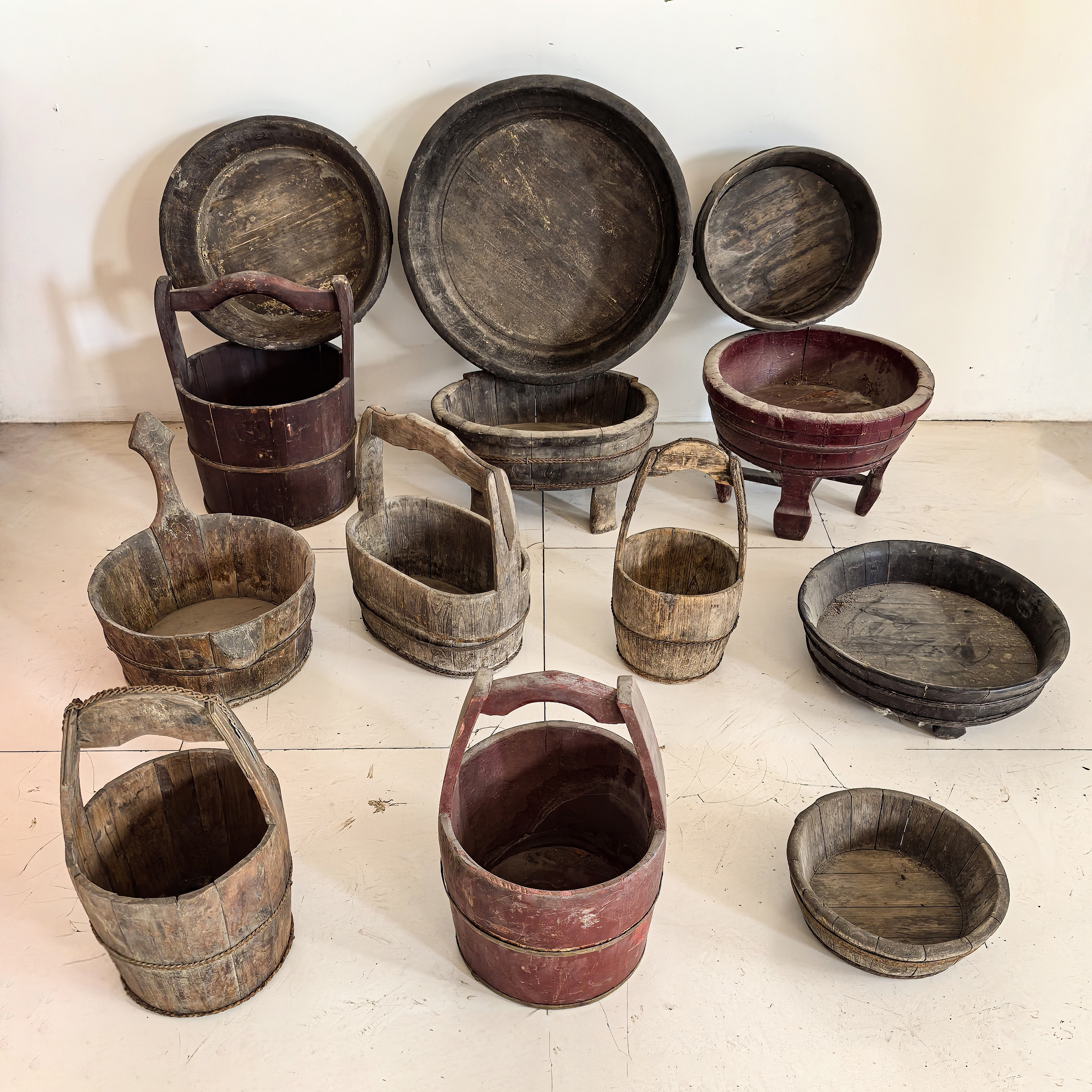 6070年代民俗老物件老木盆老式木桶复古木花盆搓衣板棒槌装饰摆件