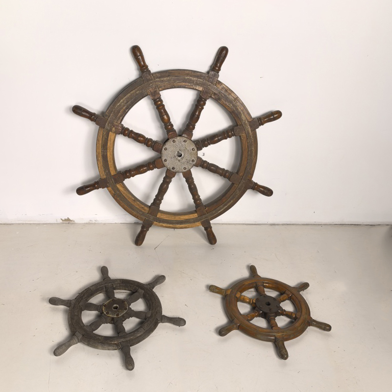 民俗老物件舵轮摆件复古怀旧酒吧饭店实木舵轮方向盘墙上装饰挂件