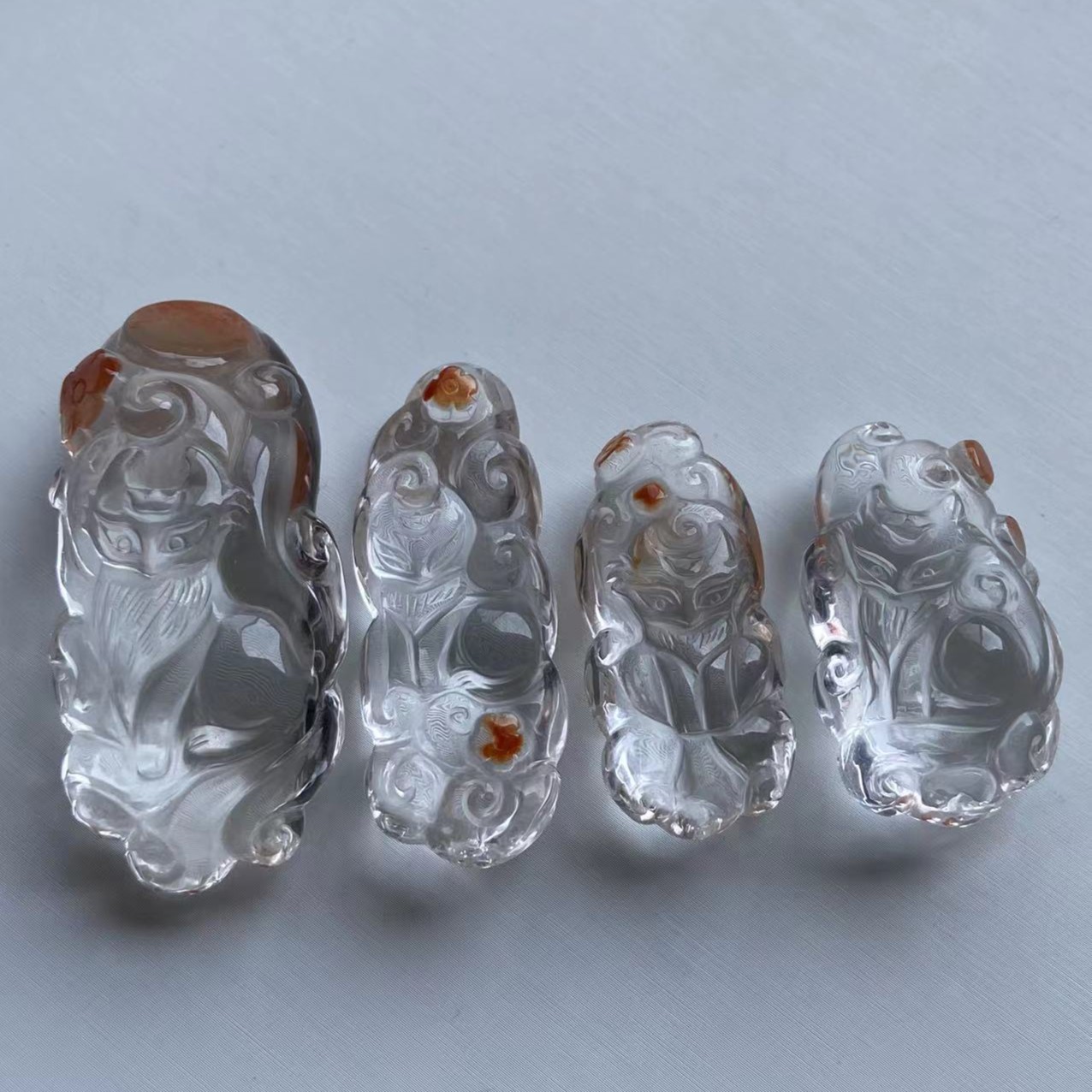 天然红兔毛俏色巧雕九尾狐凤九吊坠手工精雕守护幸运女款基地发货