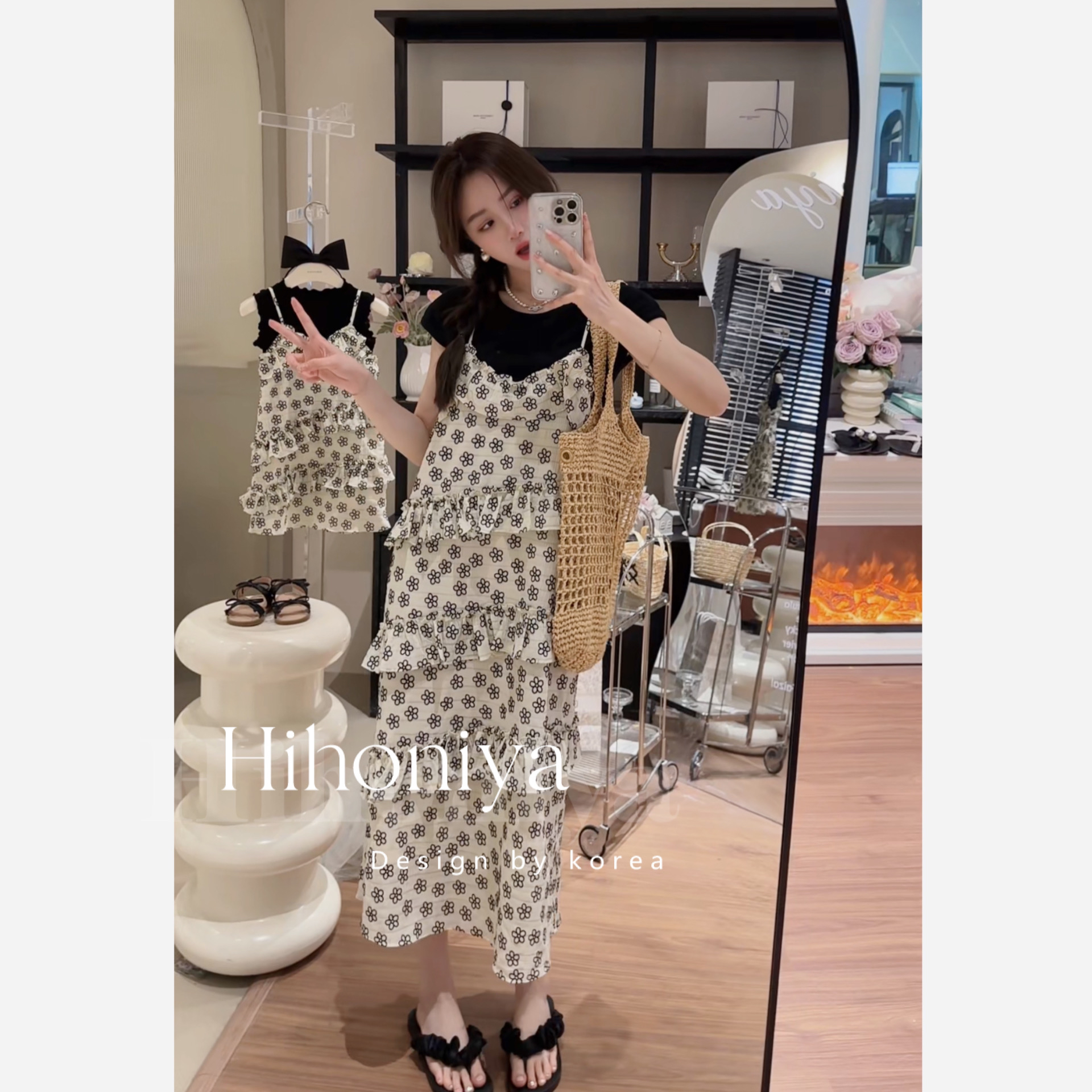 xian【可可小姐】草坪约会二Hihoniya~2024夏季吊带亲子碎花韩版