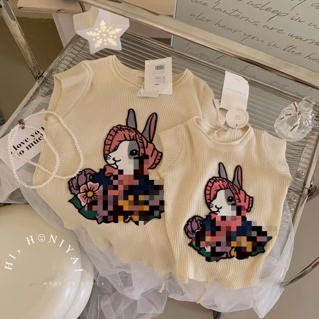 【芝士兔】Hihoniya~2023新品小兔花朵亲子上衣韩版童装