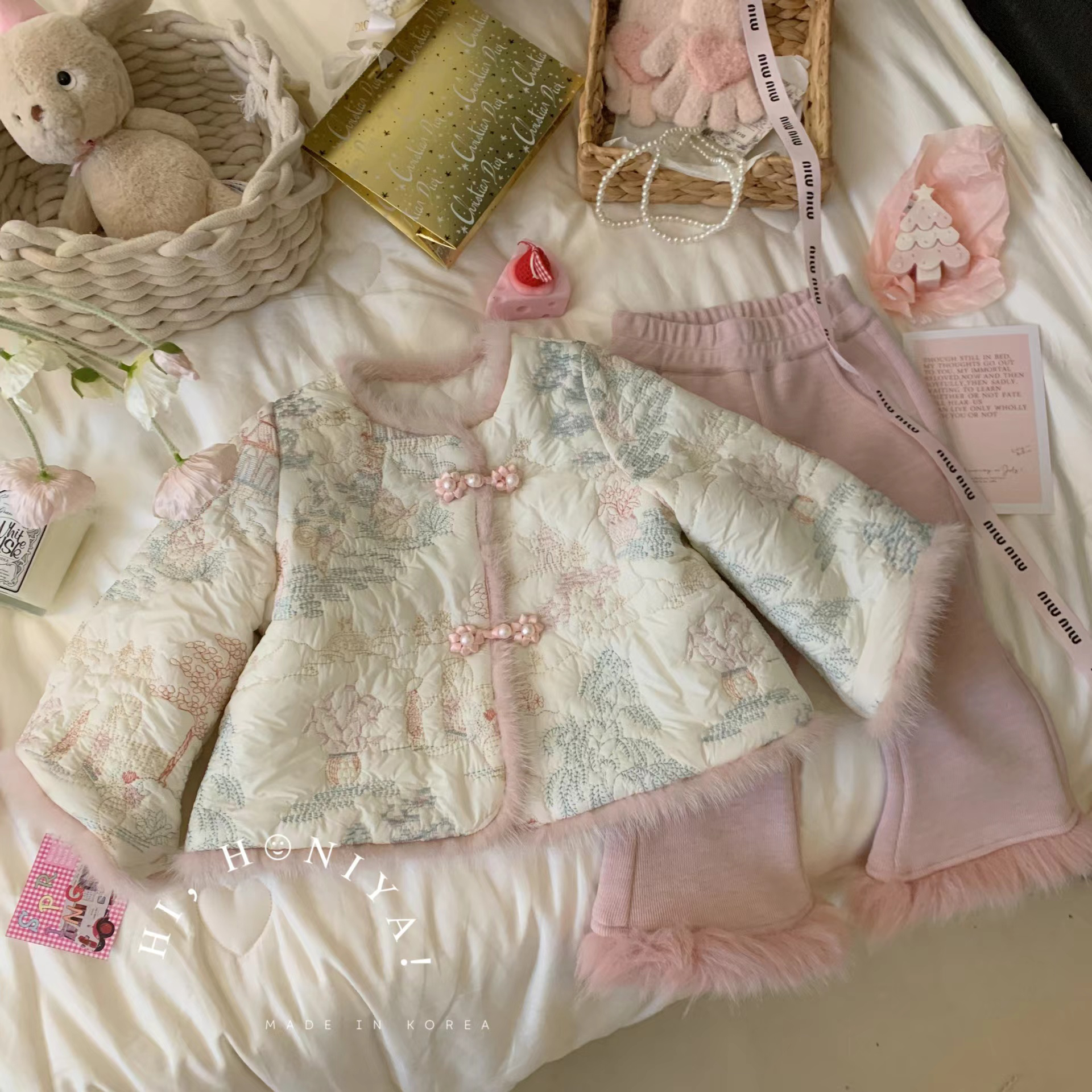 xian【步步惊心】Hihoniya~2023秋冬珍珠盘扣碎花儿童国风亲子外套