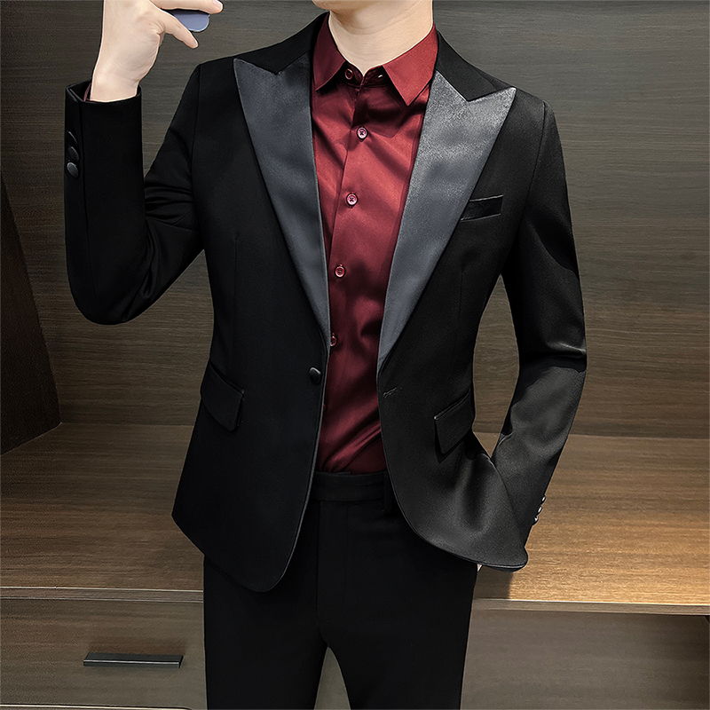 痞帅西装外套男春秋潮牌修身塔士多礼服男士春款外套时尚休闲西服