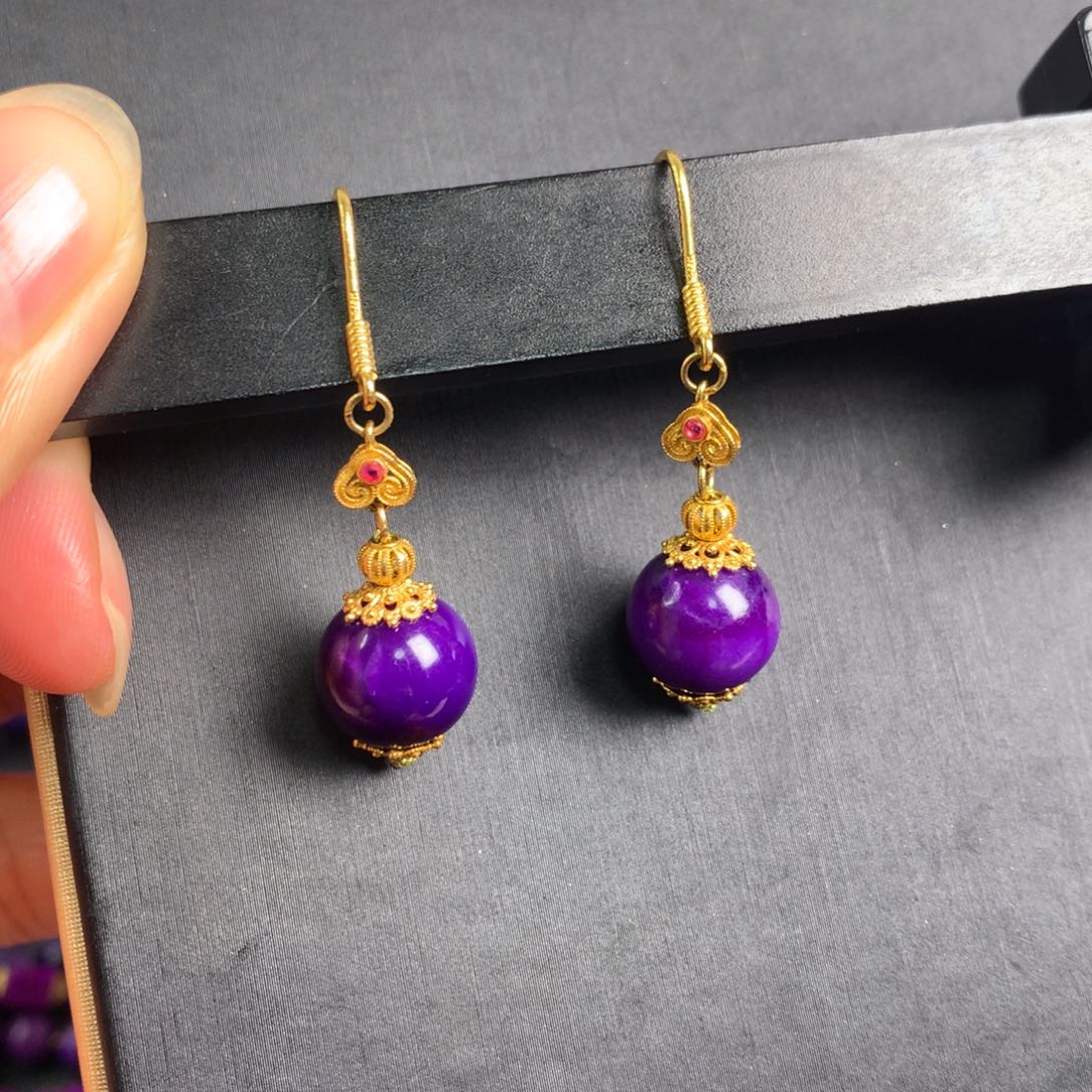 苏纪石（舒俱来）帝王紫耳坠18k18K金镶嵌