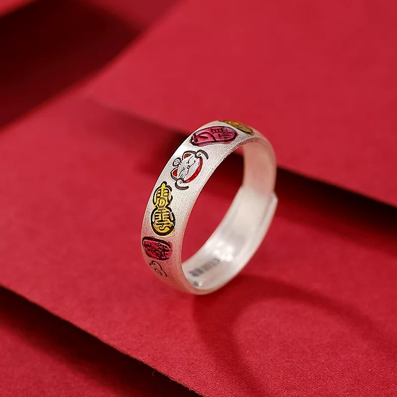 足银戒指 招财猫吉言戒指足银999国潮复古纯银指环女可调节送闺蜜