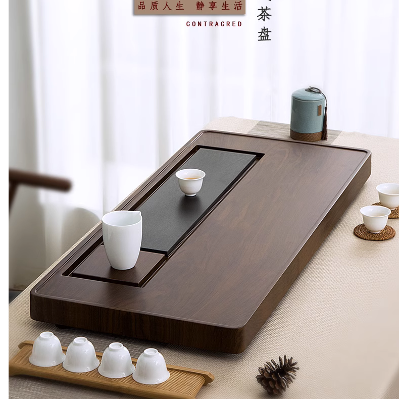 茶盘木简约整块排水带排水新款功夫排水式家用大号长方形泡茶台