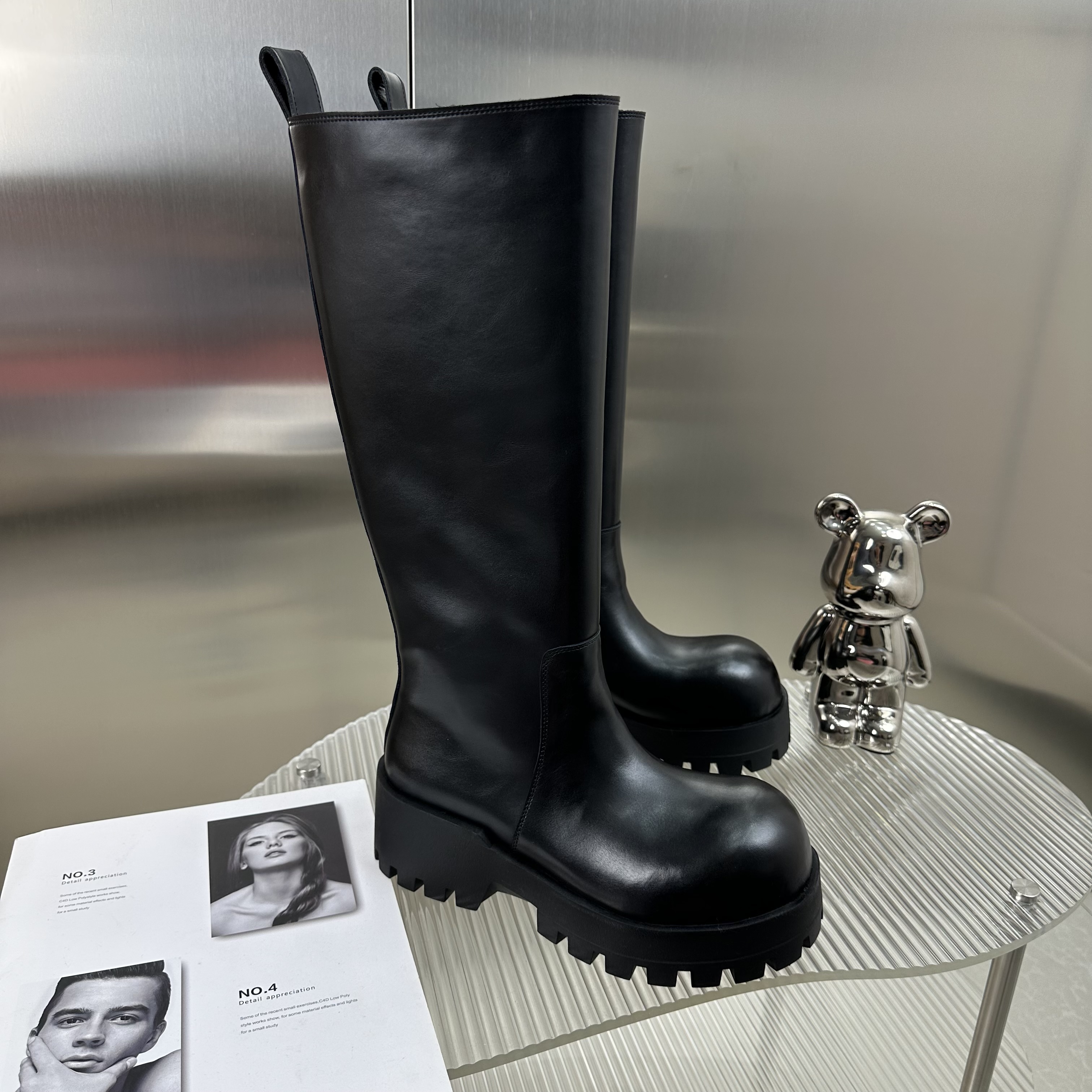 长筒靴女显腿直秋冬季新款真皮厚底不过膝高筒靴复古大筒围骑士靴