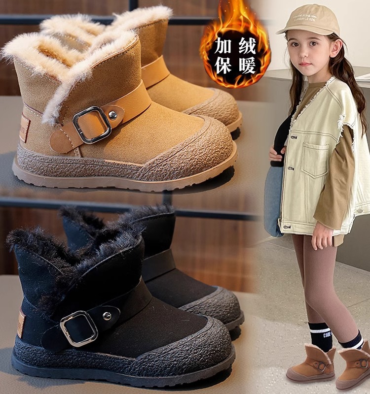 回力瑞女童雪地靴皮毛一体加绒加厚大棉靴儿童防水防滑2023新款小