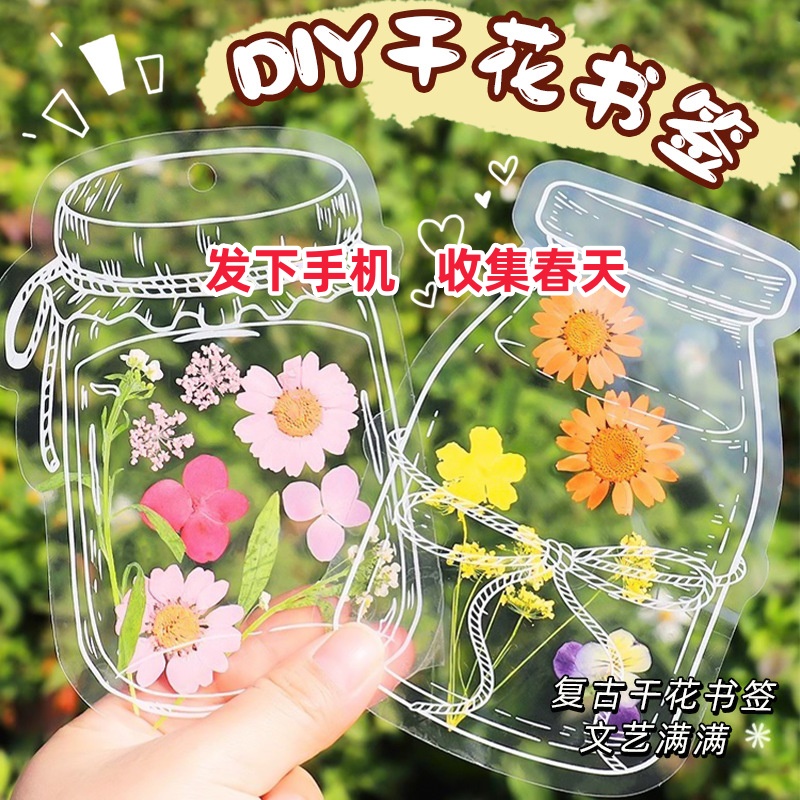 大号干花书签透明贴纸瓶子里的春天手工DIY创意收集花树叶标本