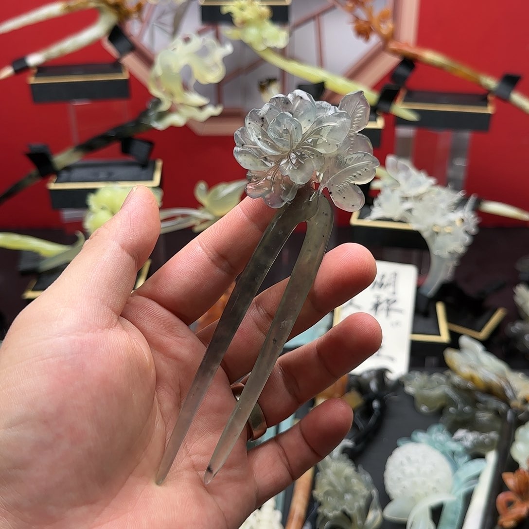 岫玉发饰未镶嵌岫玉发簪手工制作