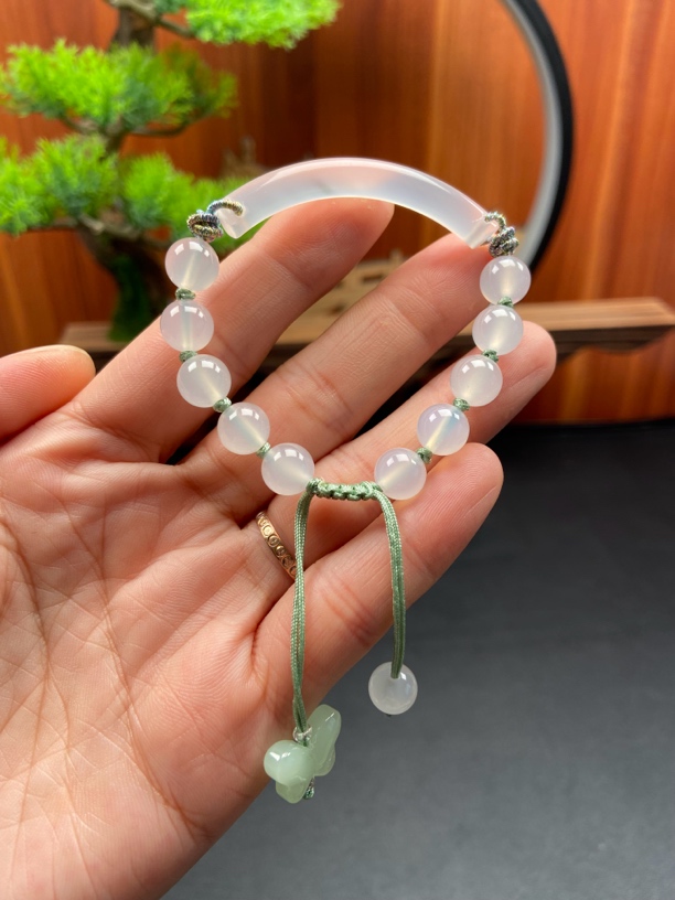 原创设计款天然玛瑙白冰白月光6mm圆条节节高手链