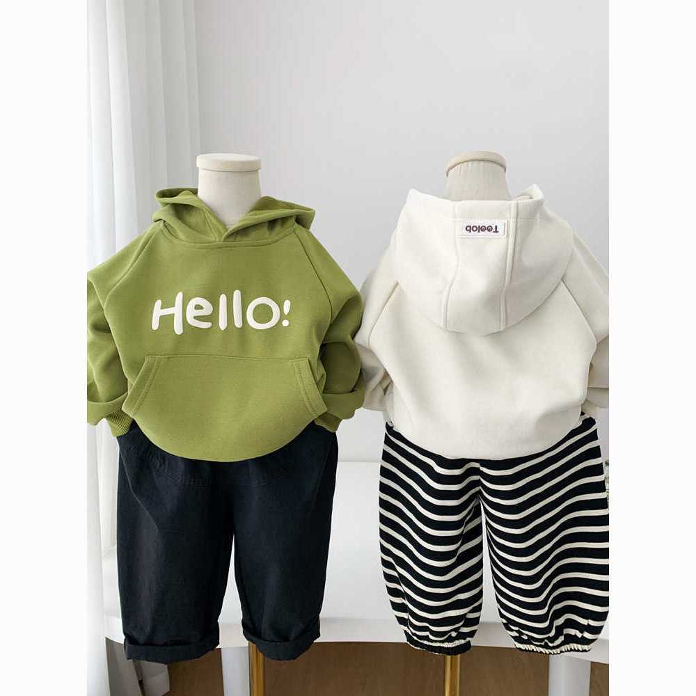 男童加绒卫衣春装儿童字母连帽衫2024新款韩版春季中童小童上衣潮