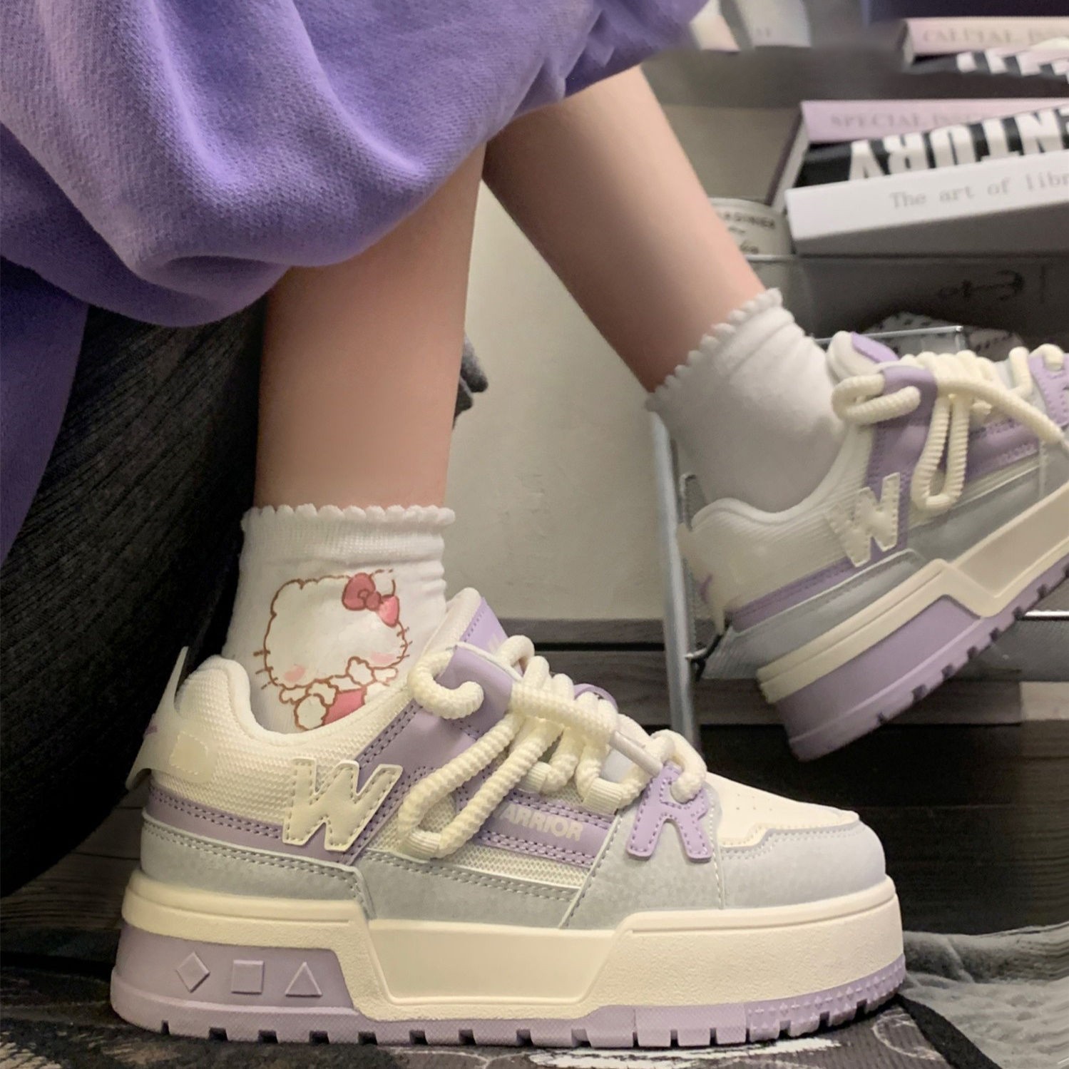 秋冬季回力休闲网红女鞋2023秋季新款香芋紫小白鞋厚底鞋子百搭学