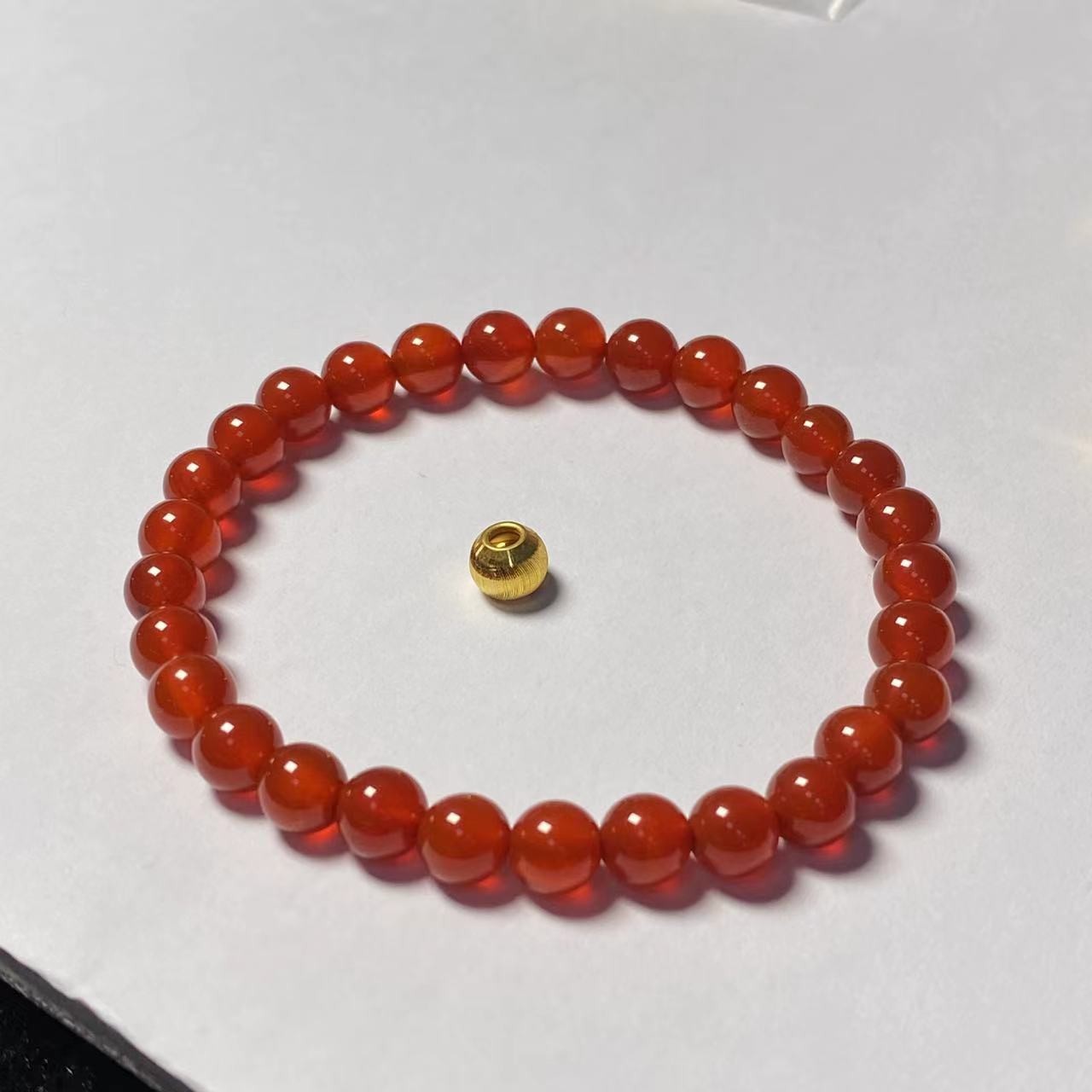 足金卡6猫眼1颗玛 瑙手串黄金首饰时尚@@A010