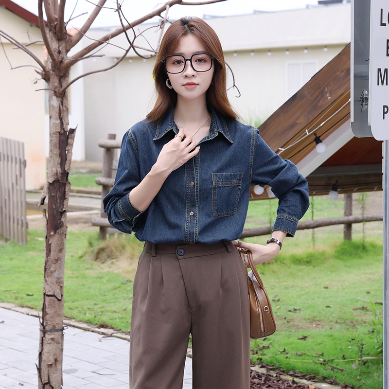 叠穿内搭复古港风衬衣外套女2025春秋季长袖牛仔衬衫上衣设计感