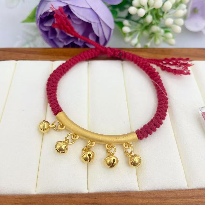 周大生足金弯管铃铛手链项链黄金转运珠手编手绳送妈妈女友礼物