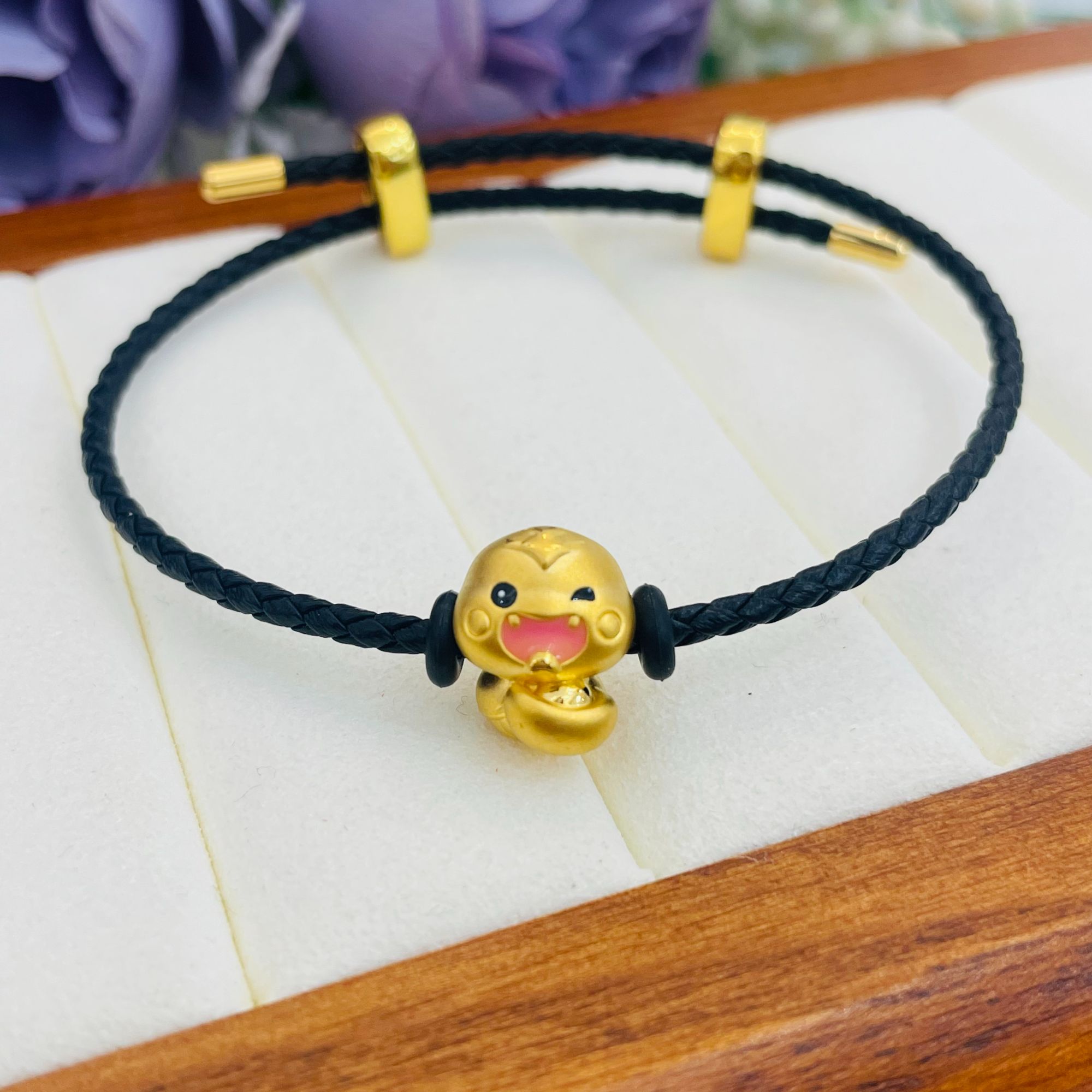 周大生黄金大嘴蛇元宝卷卷蛇足金生肖转运珠手编串珠硬金送礼物