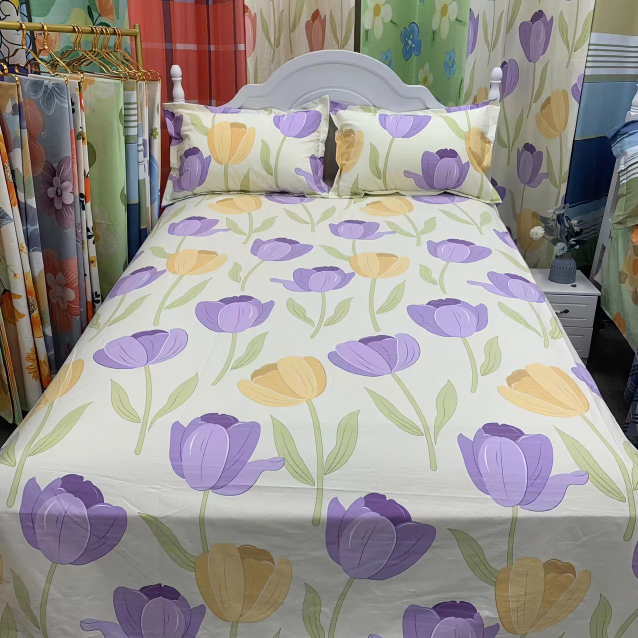 加厚老粗布多尺寸床单枕套单单人【郁金香紫】大床细纹布床吸汗