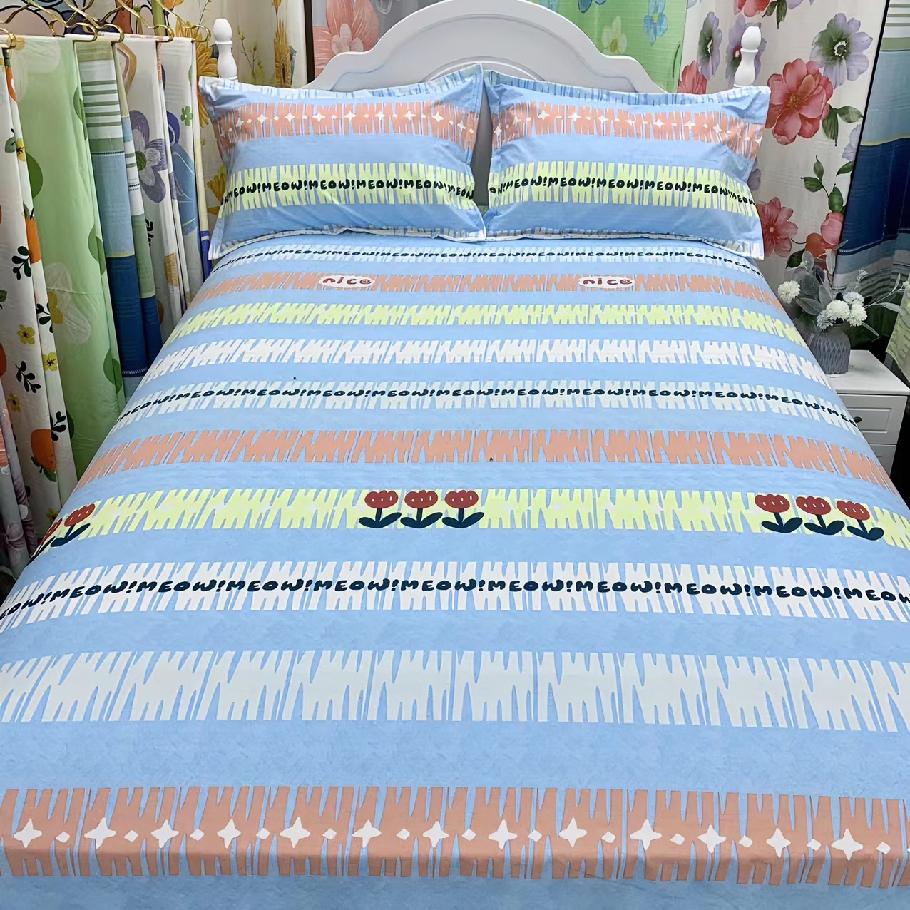 磨绒柔软床单，枕套，被套，四件套，加厚加密斜纹棉细腻【朵拉蓝绒】