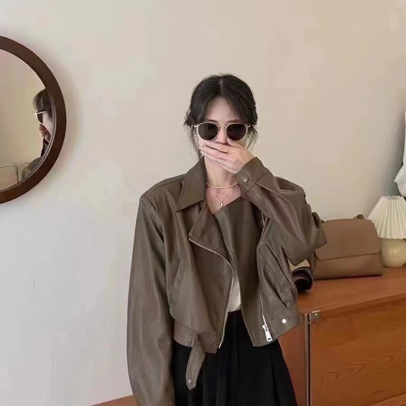 小个子短款春秋新品女皮衣外套皮夹克外套7723