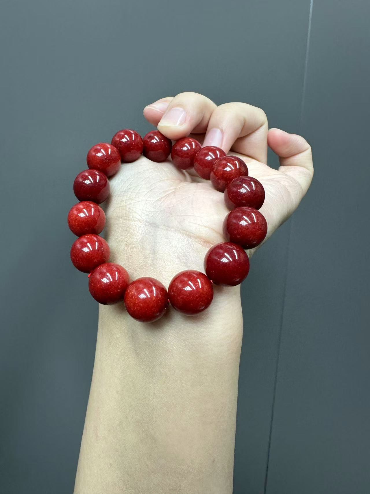 翡翠红翡14mm手链手串