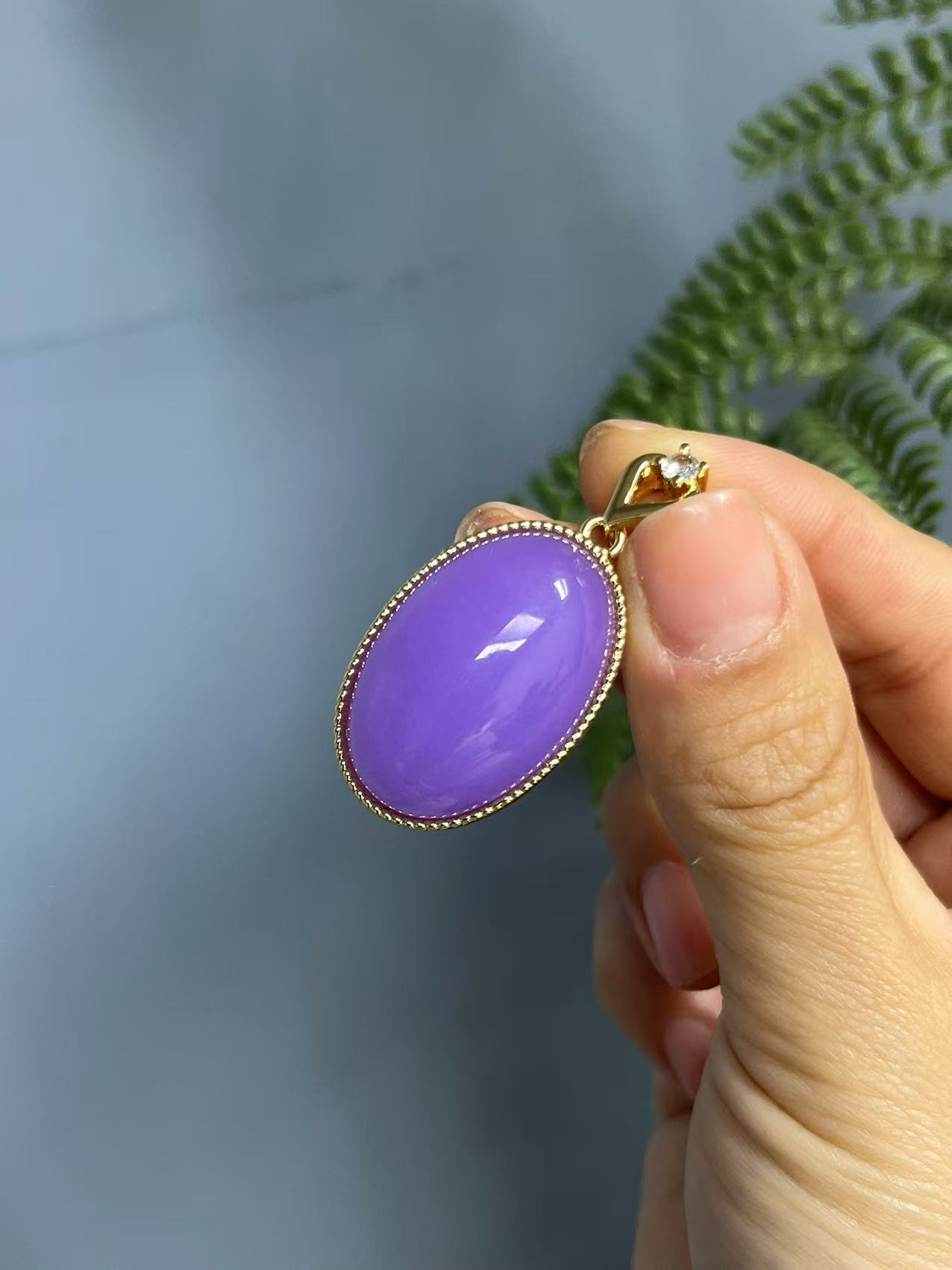 翡翠紫翡14k爱心椭圆形大蛋面吊坠