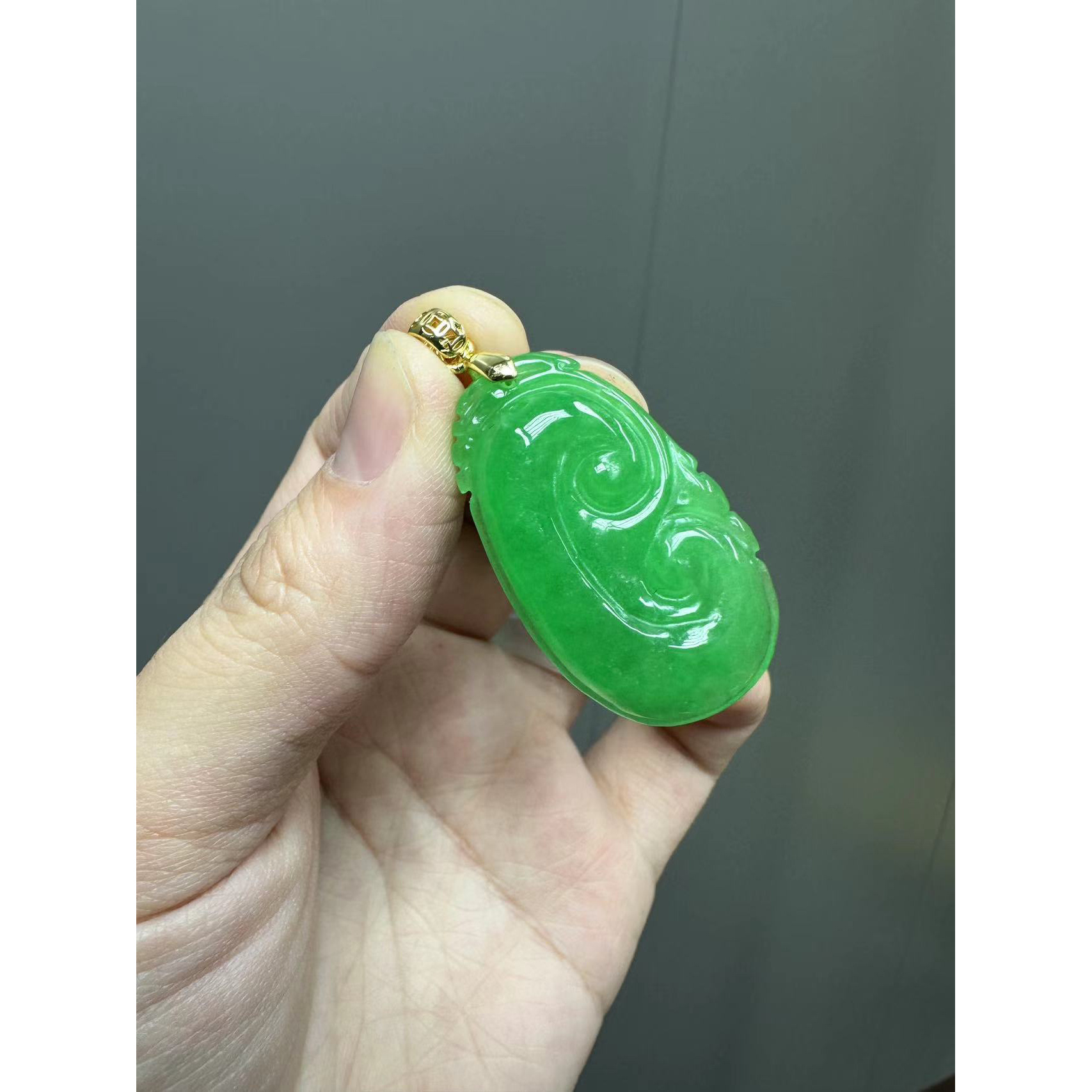 翡翠如意吊坠14K金