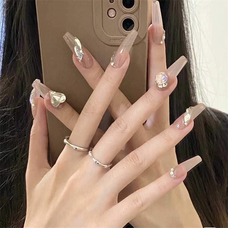 纯欲风裸冰透清冷感美甲穿戴甲纯手工美甲贴片气质