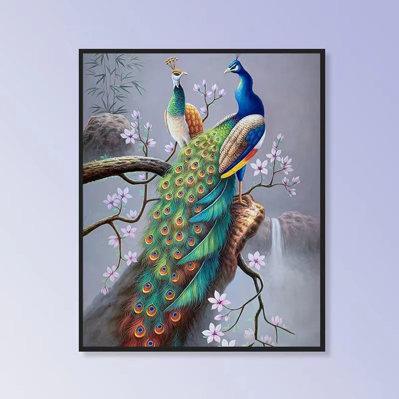 孔雀数字油画高级感客厅装饰画diy填充手工涂色填充DIY礼物油彩画