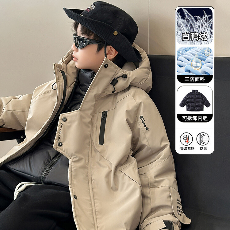 男童中大童时尚派克服可拆卸羽绒服加厚蓄热棉衣防风冬季户外外套