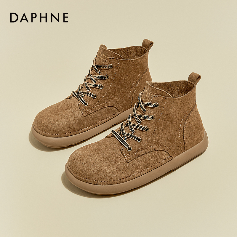 达芙妮复古百搭马丁靴女2025秋冬新款系带加绒美拉德轻便勃肯短靴