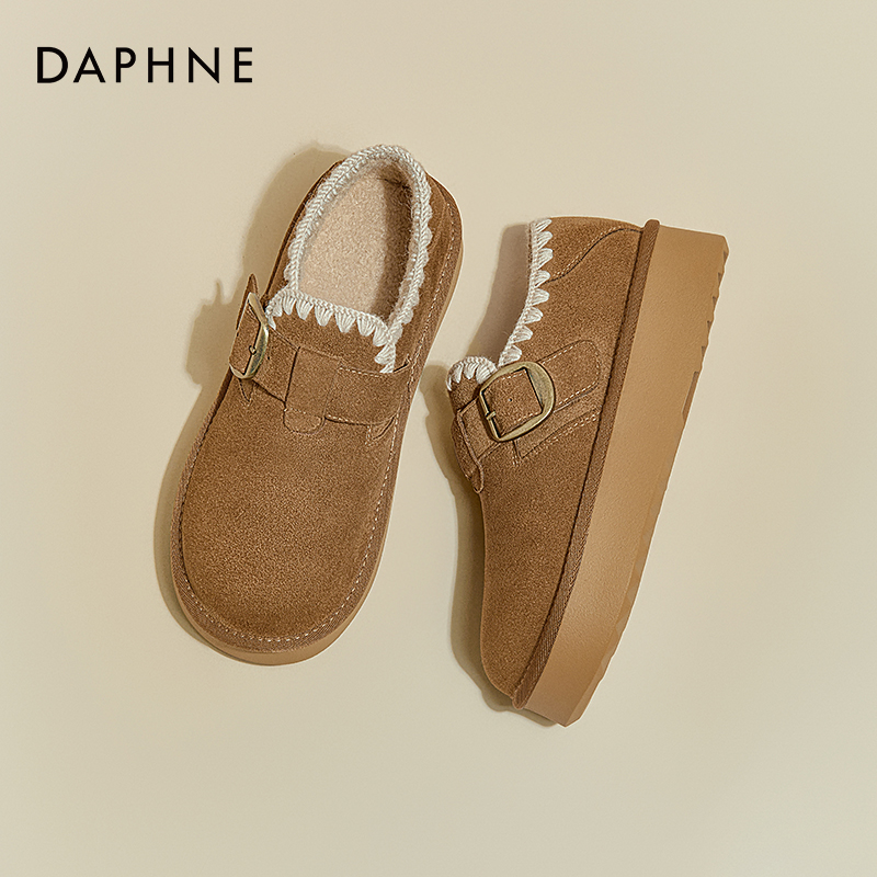 达芙妮厚底雪地靴女2025秋冬新款勃肯鞋低帮圆头增高加绒保暖棉鞋