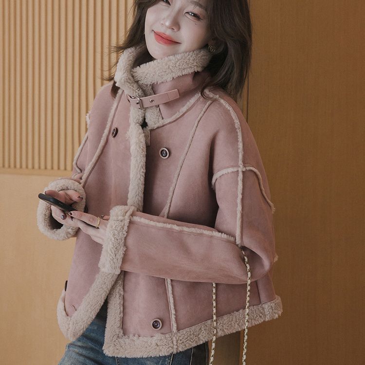 羊羔机车外套短款秋冬新款小个子加厚皮毛一体天内发货秋冬厚外套