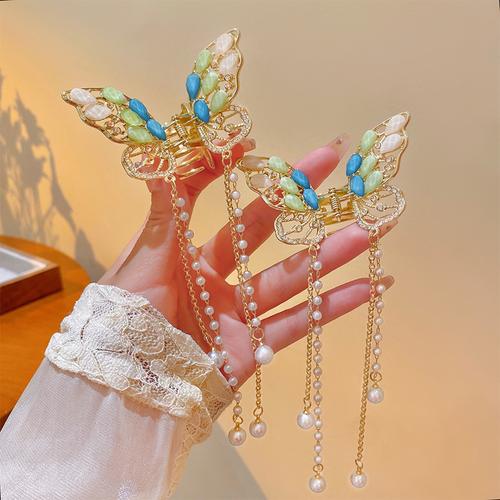 流苏蝴蝶抓夹小号夹子头发后脑勺发夹女半扎发鲨鱼夹高级感发饰品