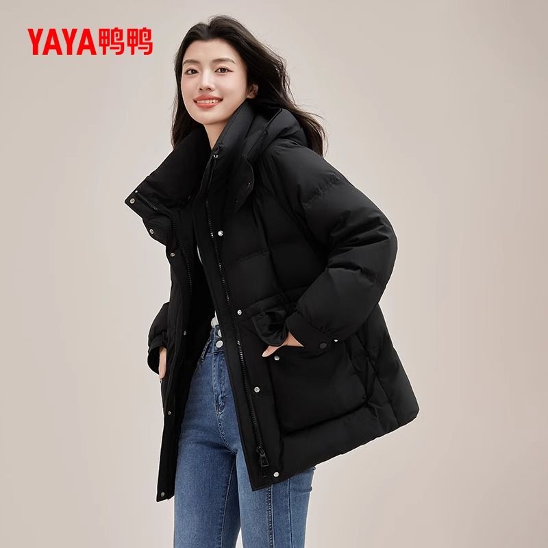YAYA/鸭鸭羽绒服女士2025冬新品加厚中长款通勤连帽百搭御寒外套