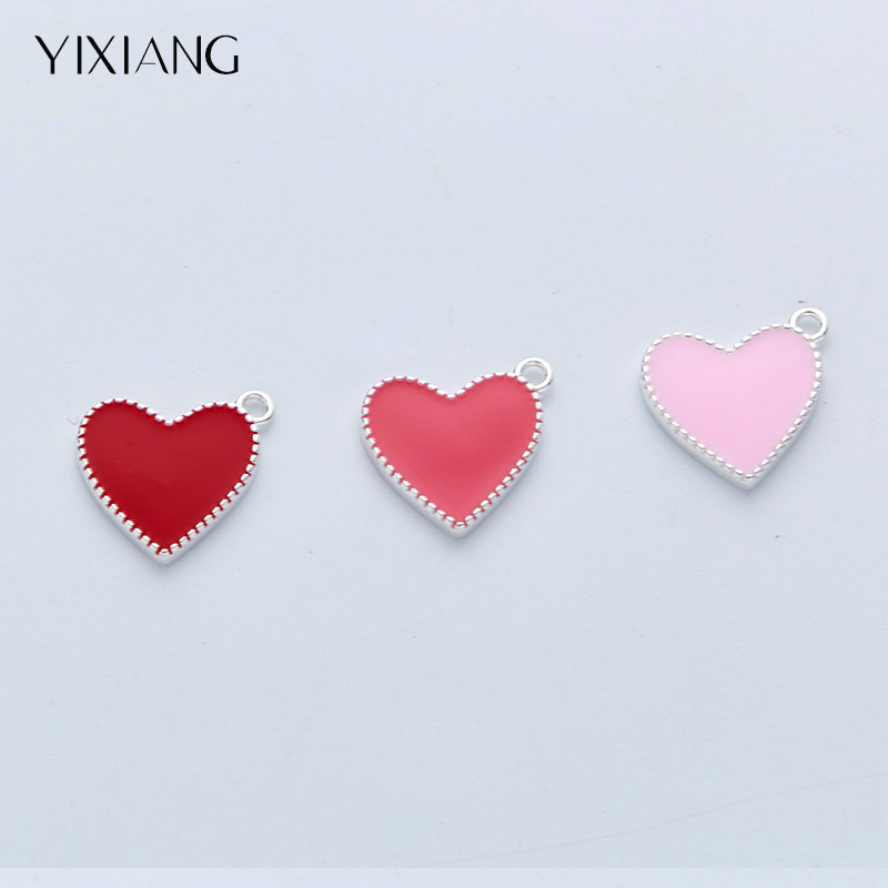 925银珐琅银制品 气质时尚可爱百搭简约甜美爱心DIY吊坠银珠配件
