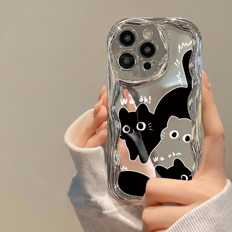 可爱猫咪苹果15iPhone14/13/12华为OPPO小米vivo电镀曲边纹手机壳